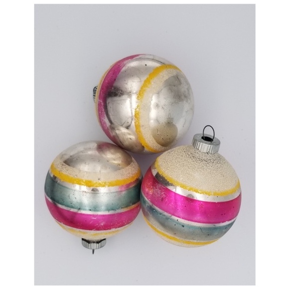 Other - Vintage 60's Striped Shiny Striped Glass Ornaments